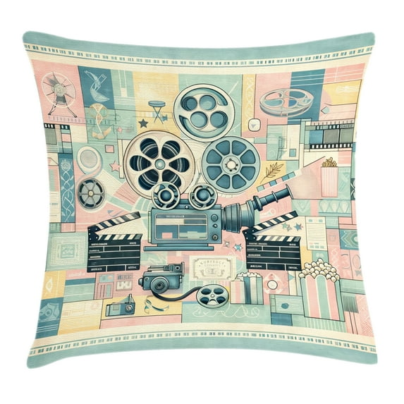 Ambesonne Cinema Lover Throw Pillow Cushion Cover, Movie Themed Modern, 24" X 24", Almond Green Blush Peach