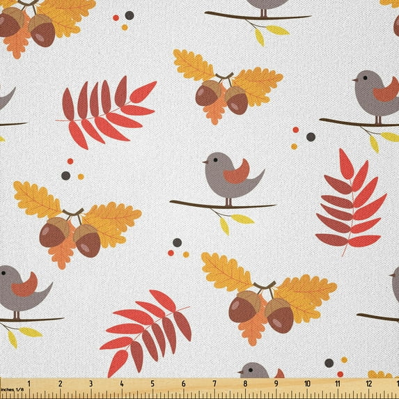 Ambesonne Cinnamon Color Fabric by the Yard Microfiber, Warm Taupe Birds, 5 Yards, Apricot and Dark Salmon