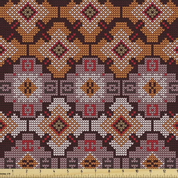 Ambesonne Cinnamon Color Fabric by the Yard Upholstery, Ethnic Oriental Look, 1 Yard, Ginger Multicolor