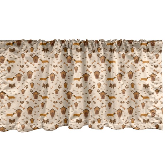 Ambesonne Cinnamon Color Valance Pack of 2, Dog Bows Paws Bones, 54"X12", Champagne Caramel Ginger