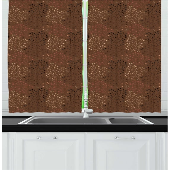 Ambesonne Cinnamon Kitchen Curtains, Autumn Dots Earth Tones, 55"x45", Pale Redwood Multicolor
