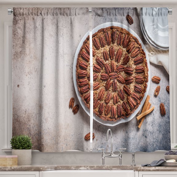 Ambesonne Cinnamon Kitchen Curtains, Delicious Pie Food Art, 55"x45", Multicolor