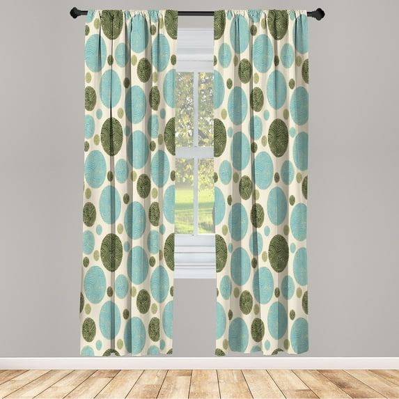 Ambesonne Circle Curtains, Vintage Rounds Geometric Art, Pair of 28"x84", Pale Turquoise