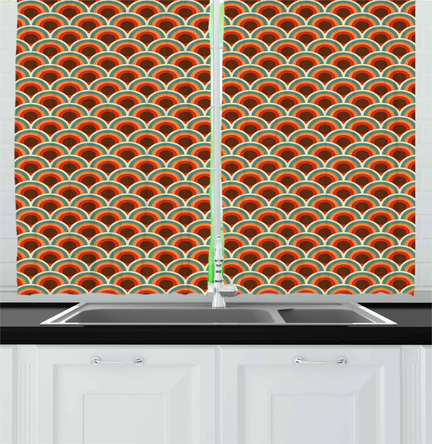 Multicolor Geometric Pointed Polyester Kitchen Tier Curtains