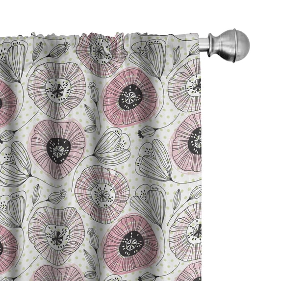Ambesonne Circle Pattern 4-Panel Curtains, Garden Art Doodle, 56"x63", Pale Green Pastel Pink