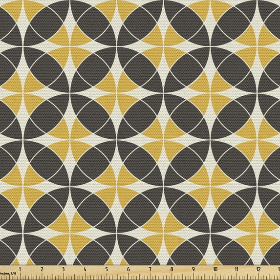 Ambesonne Circle Pattern Fabric by the Yard Upholstery, Vintage Classic Tile, 2 Yards, Taupe Sand Brown