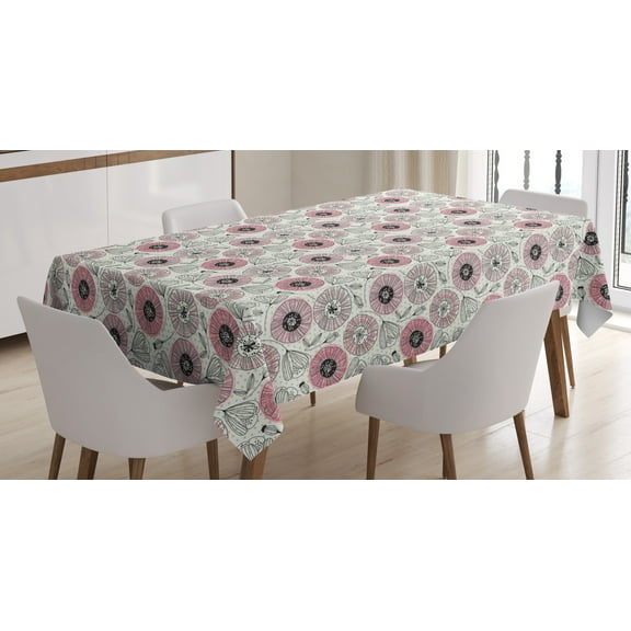 Ambesonne Circle Pattern Tablecloth Rectangular Table Cover, Garden Art Doodle, 60"x90", Pale Green Pastel Pink