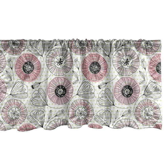 Ambesonne Circle Pattern Valance Pack of 2, Garden Art Doodle, 42"X12", Pale Green Pastel Pink
