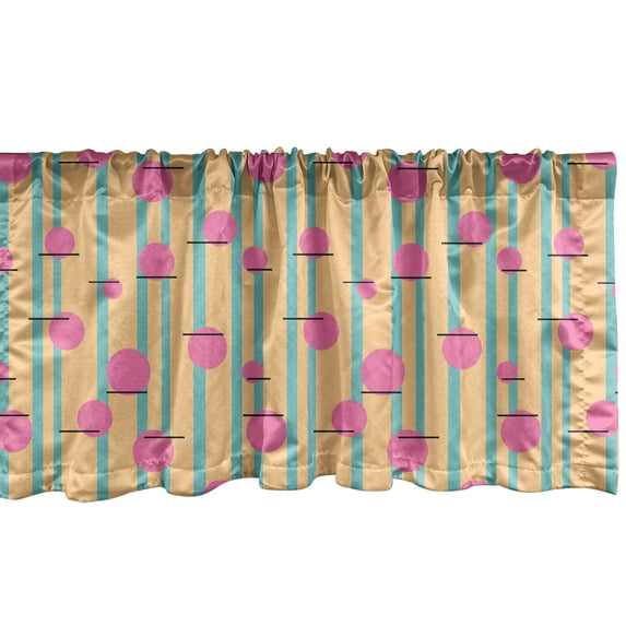 Ambesonne Circle Pattern Window Valance, Geometric Art Design with Contemporary Rounds and Vertical Lines, Curtain Valance for Kitchen Bedroom Decor with Rod Pocket, 54" X 12", Peach Pink and Seafoam
