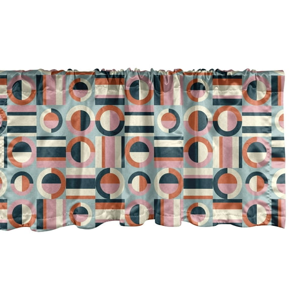Ambesonne Circle Pattern Window Valance, Square Shapes Vertical and Horizontal Stripes Bisected Retro Graphics Print, Curtain Valance for Kitchen Bedroom Decor with Rod Pocket, 54" X 12", Multicolor