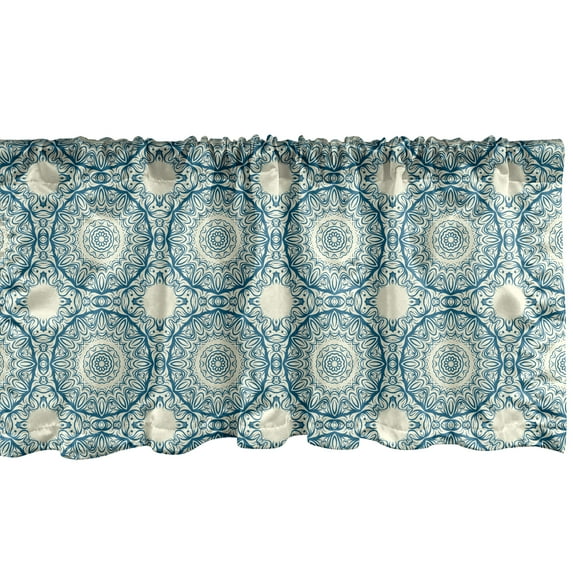 Ambesonne Circle Pattern Window Valance, Wavy Strokes Ethnic, 42" x 12", Petrol Blue Cream