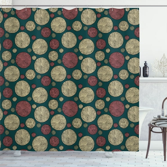 Ambesonne Circle Shower Curtain, Vintage Rounds Geometric Art, 69"Wx84"L, Hunter Green