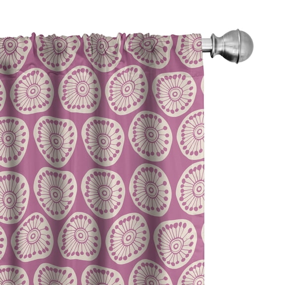 Ambesonne Circles Window Curtains, Doodle Circle and Spots, Each 28" W x 63" L, Magenta and Cream