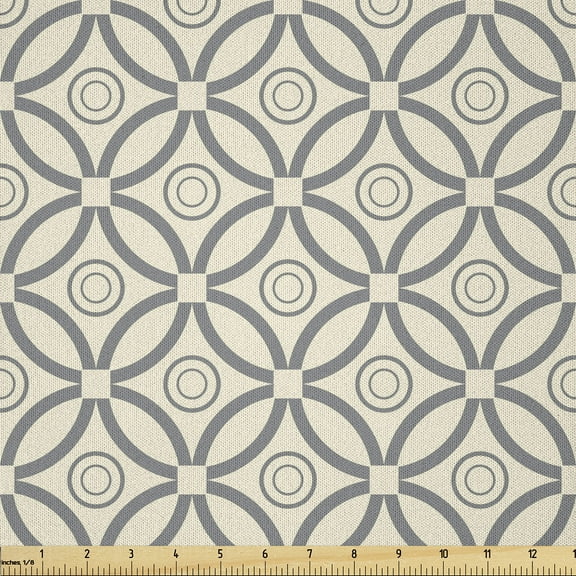 Ambesonne Circles Fabric by the Yard Microfiber, Prehistoric Latticework, 1 Yard, Dimgray and Beige