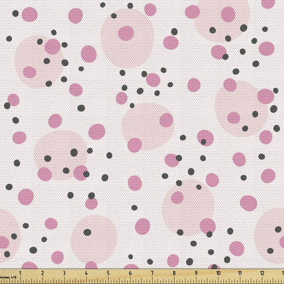 Ambesonne Circles Fabric by the Yard Upholstery, Abstract Round Motifs Art, 5 Yards, Rose Pastel Pink Grey