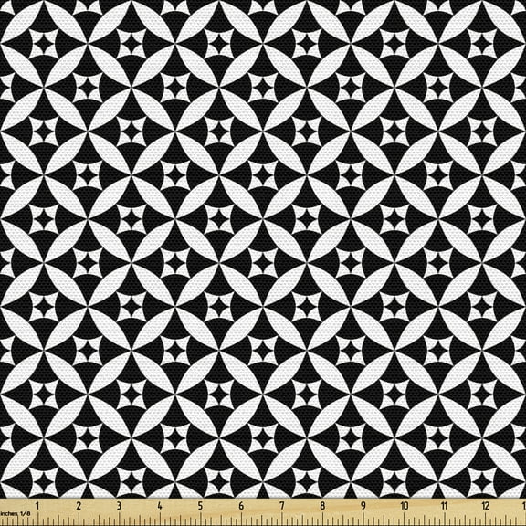 Ambesonne Circles Fabric by the Yard Upholstery, Checkerboard Texture, 3 Yards, Black and White