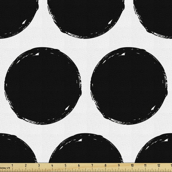 Ambesonne Circles Fabric by the Yard Upholstery, Grungy Round Shapes, 5 Yards, Black and White