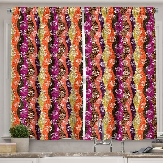 Ambesonne Circles Kitchen Curtains, Aboriginal Dotted Stripes, 55"x39", Multicolor