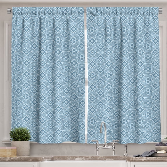 Ambesonne Circles Kitchen Curtains, Interlaced Round Forms, 55"x39", Slate Blue Pale Blue