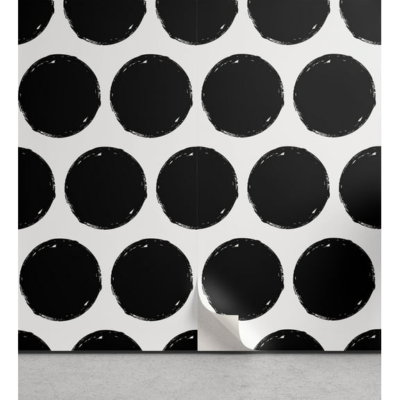 Ambesonne Circles Peel & Stick Wallpaper for Home, Grungy Round Shapes, 13"x100", Black and White