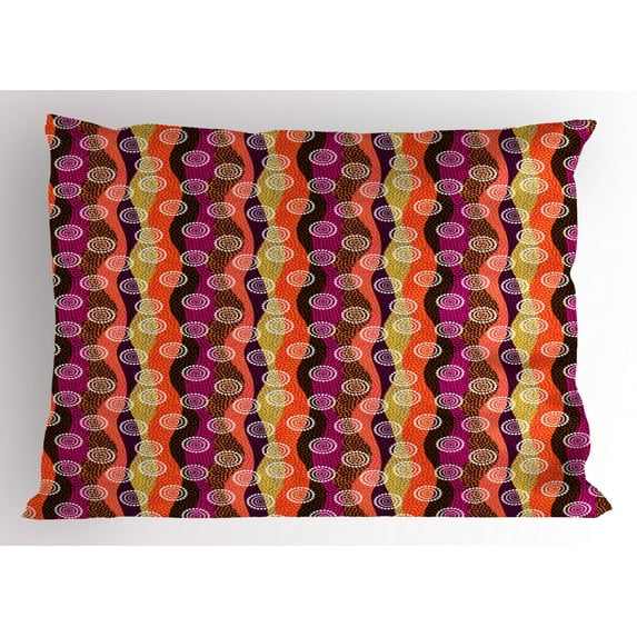 Ambesonne Circles Pillow Sham, Aboriginal Dotted Stripes, 26" X 20", Multicolor