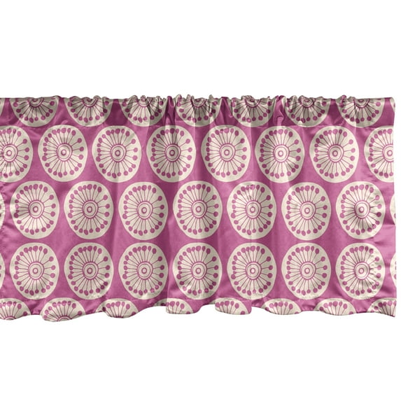 Ambesonne Circles Window Valance, Doodle Circle and Spots, 54" X 12", Magenta and Cream