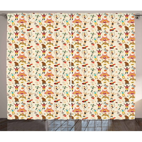 Ambesonne Circus Curtains 2 Panel Set, Retro Circus Firgures, 108" x 84", Multicolor