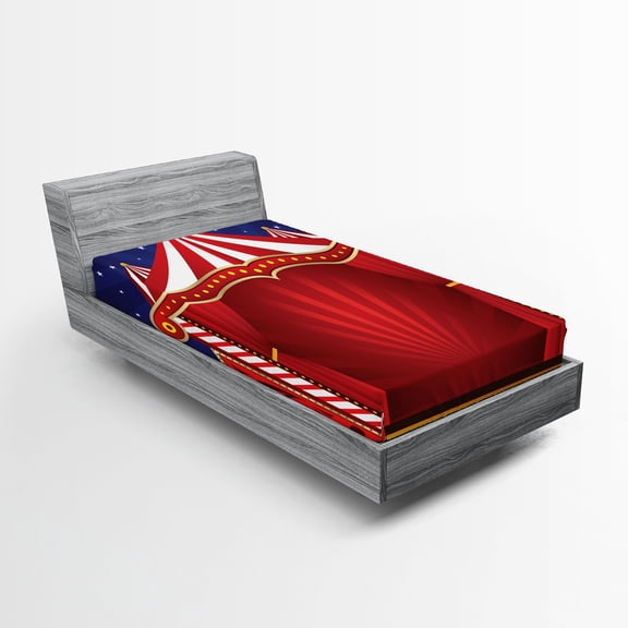 Ambesonne Circus Fitted Sheet, Canvas Circus Tent Art, Twin Size, Blue Vermilion