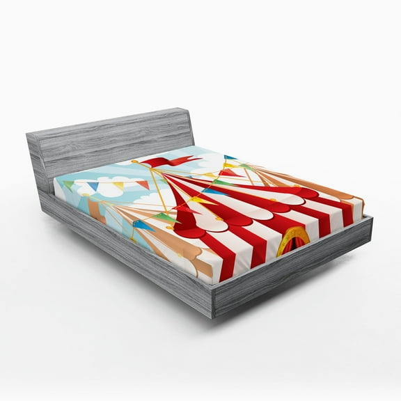 Ambesonne Circus Fitted Sheet, Circus Cloudy Sun Sky, California King, Blue White Red