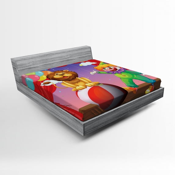 Ambesonne Circus Fitted Sheet, Lion Clown Performance, Full Size, Multicolor