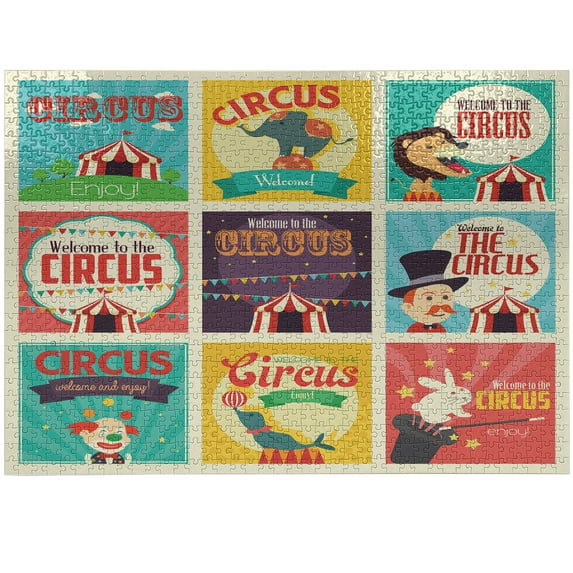 Ambesonne Circus Jigsaw Puzzle, Carnival Old Circus, Heirloom-Quality Fun Activity for Family Durable Cardboard, 1000 pcs, Multicolor