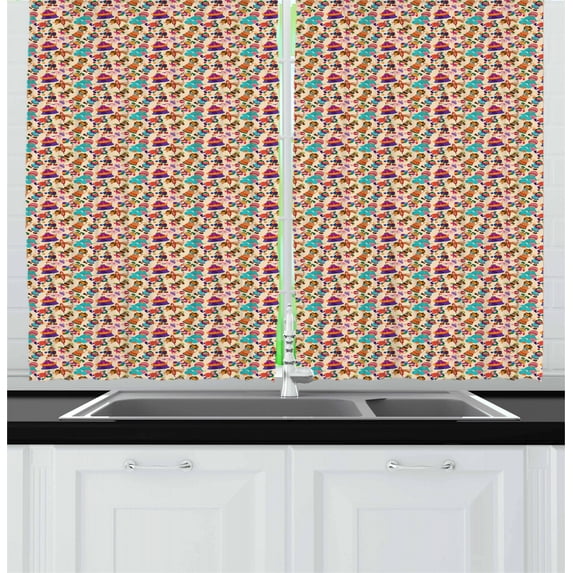 Ambesonne Circus Kitchen Curtains, Carnival Tent Clown Dog, 55"x39", Multicolor