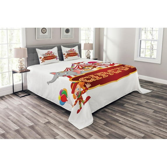 Ambesonne Circus Quilted Bedspread Set 3 Pcs, Nostalgic Circus Tent Art, Queen Size, Red White