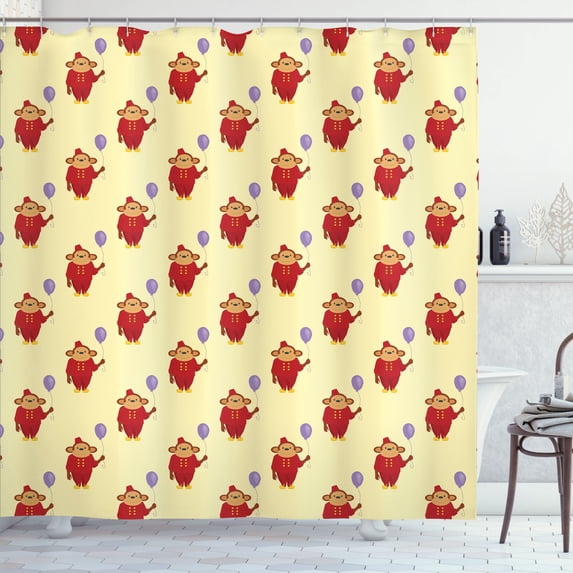 Ambesonne Circus Shower Curtain, Funny Monkey in Show Clothes, 69"Wx70"L, Pale Yellow Multicolor