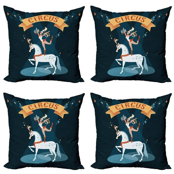 Ambesonne Circus Throw Pillow Cover 4 Pack, Girl Dances on a Horse, 20", Multicolor