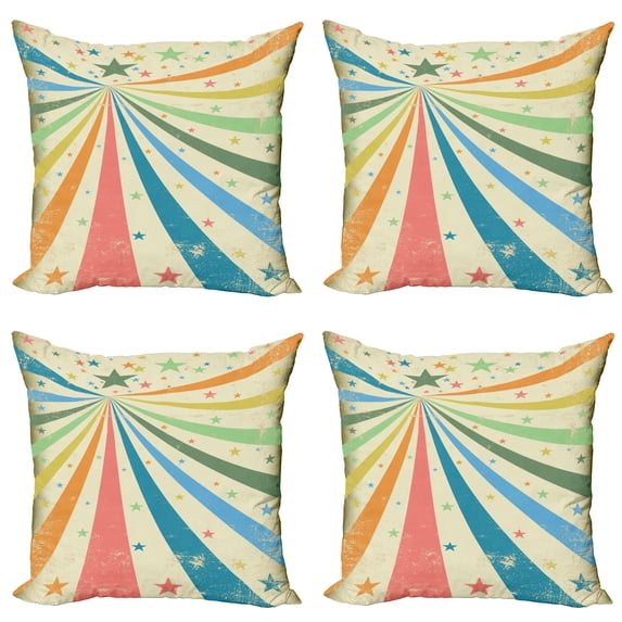 Ambesonne Circus Throw Pillow Cover 4 Pack, Rainbow Background Art, 18", Multicolor