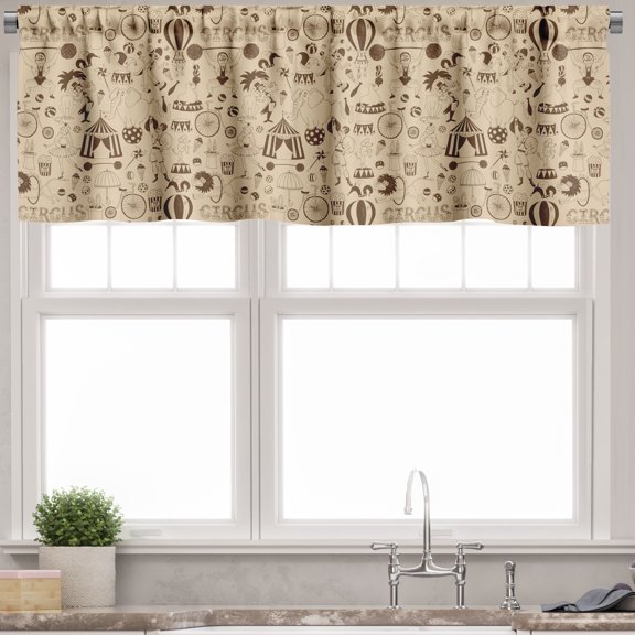 Ambesonne Circus Valance Pack of 2, Continuous Sketchy Tricks, 54"X18", Beige Chocolate