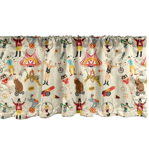 Ambesonne Circus Valance Pack of 2, Retro Circus Firgures, 54"X12", Multicolor