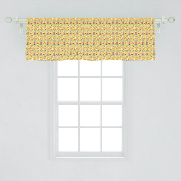 Ambesonne Circus Window Valance, Amusement Park Pattern with Ferris Wheel Popcorn Ice Cream Tent, Curtain Valance for Kitchen Bedroom Decor with Rod Pocket, 54" X 18", Mustard Vermilion