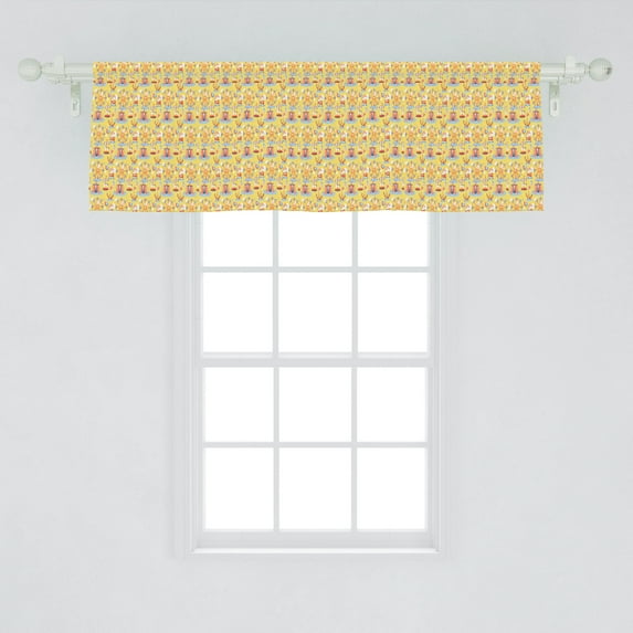 Ambesonne Circus Window Valance, Amusement Park Pattern with Ferris Wheel Popcorn Ice Cream Tent, Curtain Valance for Kitchen Bedroom Decor with Rod Pocket, 54" X 18", Mustard Vermilion