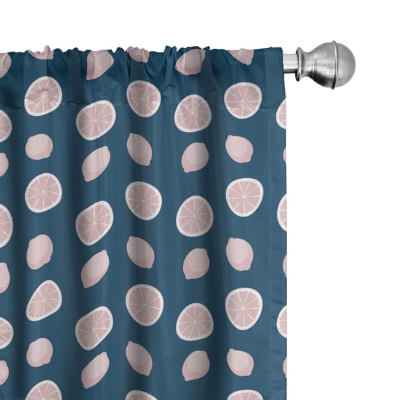 Ambesonne Citrus Window Curtains, Pinkish Toned Lemon Fruits, Each 28" W x 84" L, Dark Sky Blue Blush