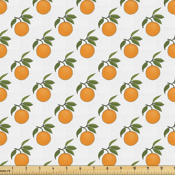 Ambesonne Citrus Fabric by the Yard Upholstery, Oranges with Leaves Print, 1 Yard, Marigold Olive Green