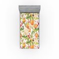 thumbnail image 1 of Ambesonne Citrus Fitted Sheet, Jungle Scene Leafy Twigs Art, Twin Size, Marigold Fern Green Ruby, 1 of 5