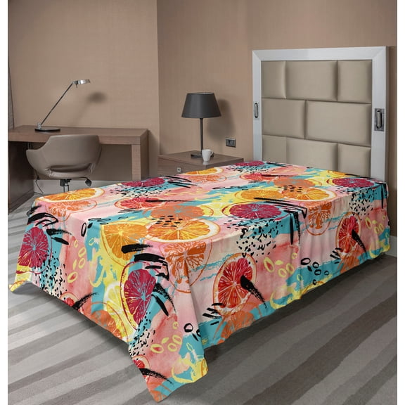 Ambesonne Citrus Flat Bedding Sheet Soft Top Sheet, Dreamy Aura Lemon Slices Art, Twin, Pale Pink Multicolor