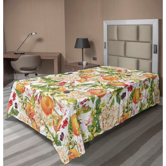 Ambesonne Citrus Flat Bedding Sheet Soft Top Sheet, Jungle Scene Leafy Twigs Art, Twin, Marigold Fern Green Ruby