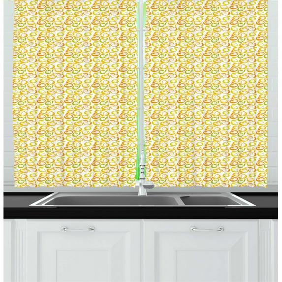 Ambesonne Citrus Kitchen Curtains, Lemons and Oranges Pattern, 55"x45", Yellow Green Multicolor