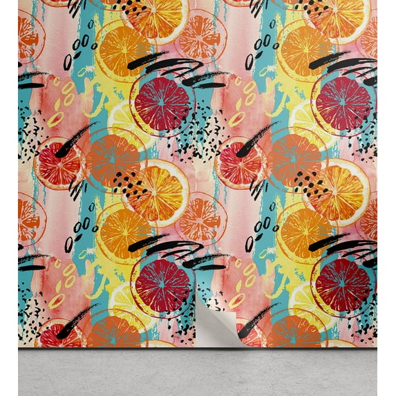 Ambesonne Citrus Peel & Stick Wallpaper for Home, Dreamy Aura Lemon Slices Art, 13"x100", Pale Pink Multicolor