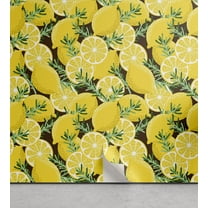 Ambesonne Citrus Peel & Stick Wallpaper for Home, Lemons and Rosemary Fantasy, 13"x36", Yellow Green and Brown