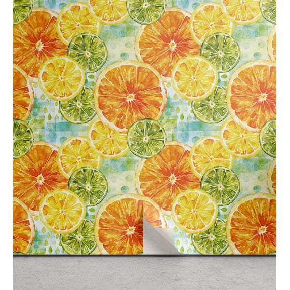 Ambesonne Citrus Peel & Stick Wallpaper for Home, Summer Slices of Lime Print, 13"x36", Yellow Marigold and Green