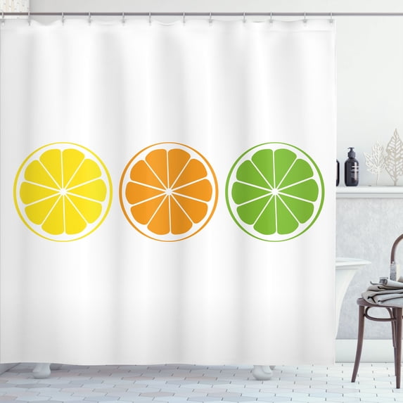 Ambesonne Citrus Shower Curtain, Fruits as Circle Slices Art, 69"Wx70"L, Earth Yellow Pale Orange